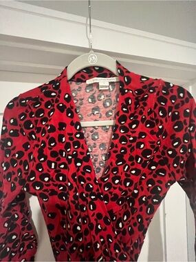 Diane Von Furstenberg Red Black Leopard Print Midi Dress